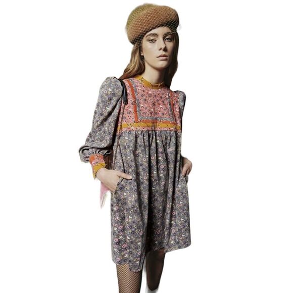 CeliaB Puff Sleeve Buckeye Tree Mini Dress Multicolor Women’s Size Large - Picture 3 of 10